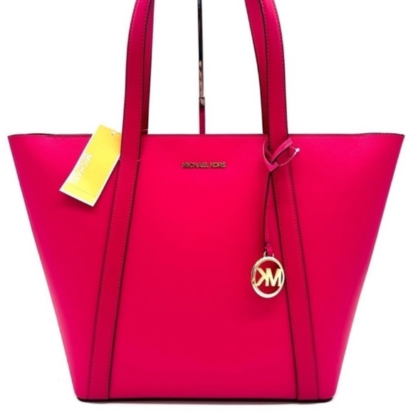 Michael Kors Pratt Large Signature Logo Tote Bag Electric Pink Multi - Picture 1 of 9